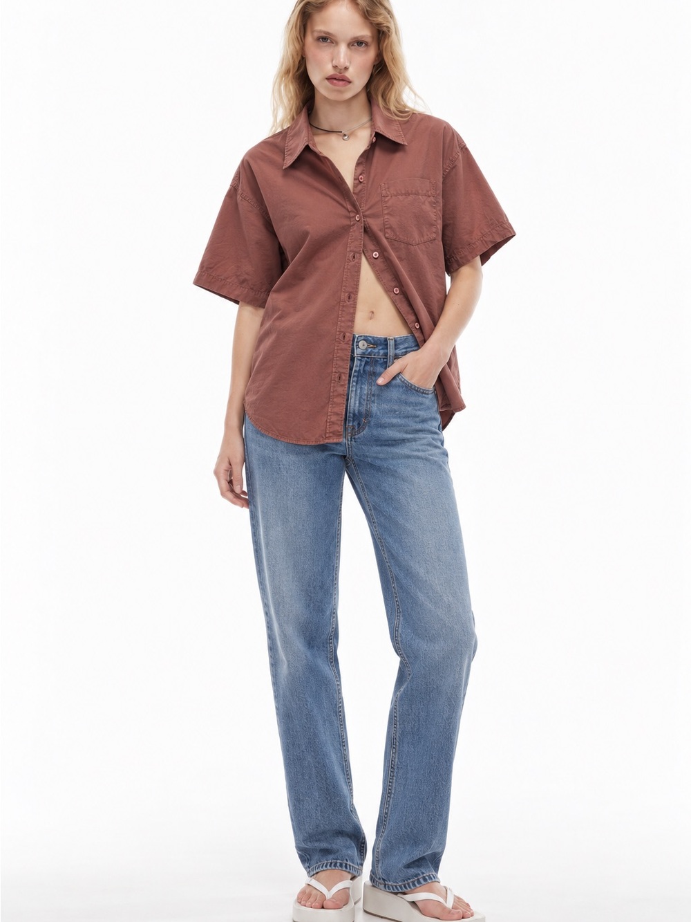 Wilfred Brown Cotton Oversized Button Down Shirt